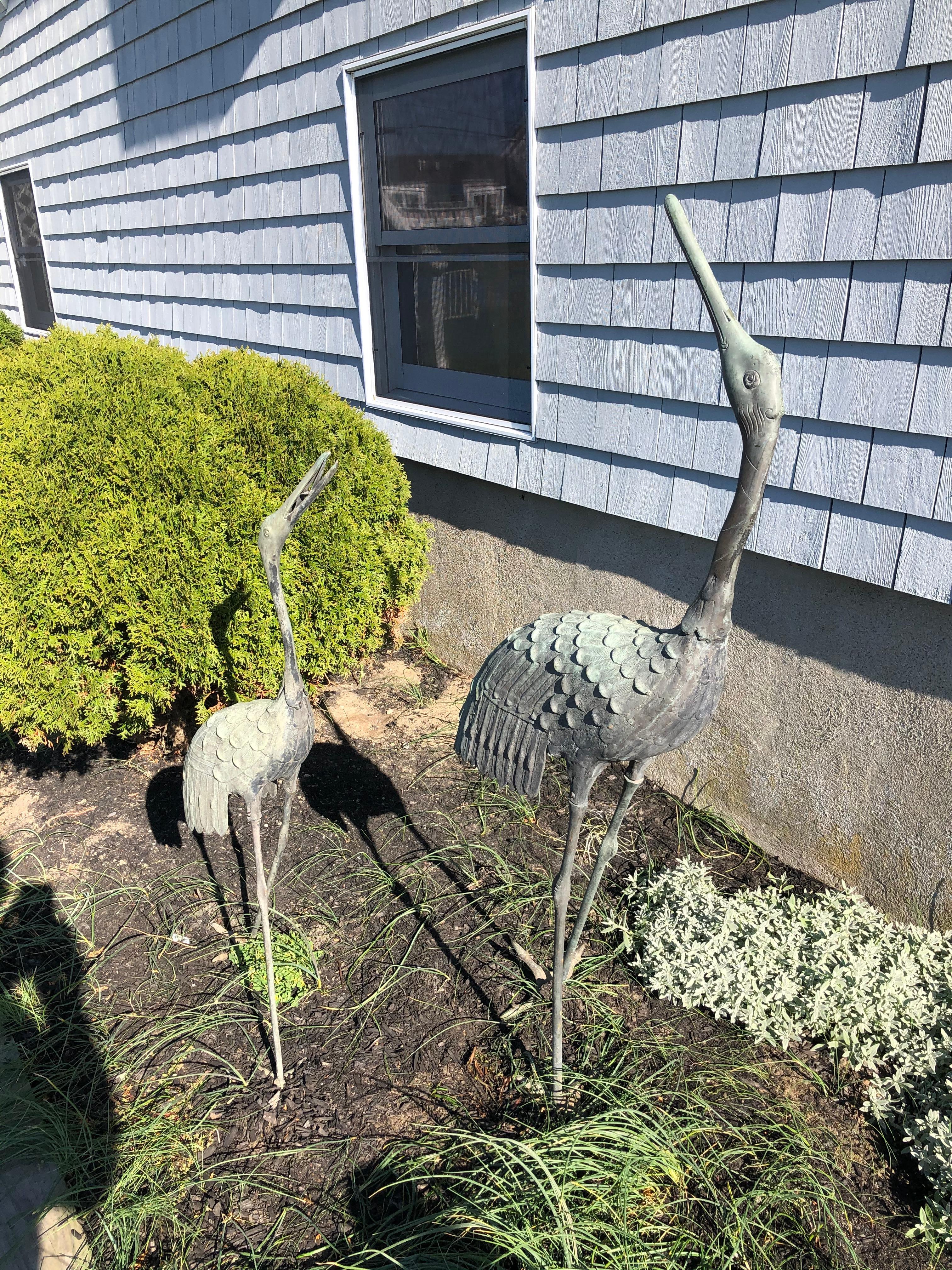 Japan Tallest Pair of Antique Bronze Cranes 6