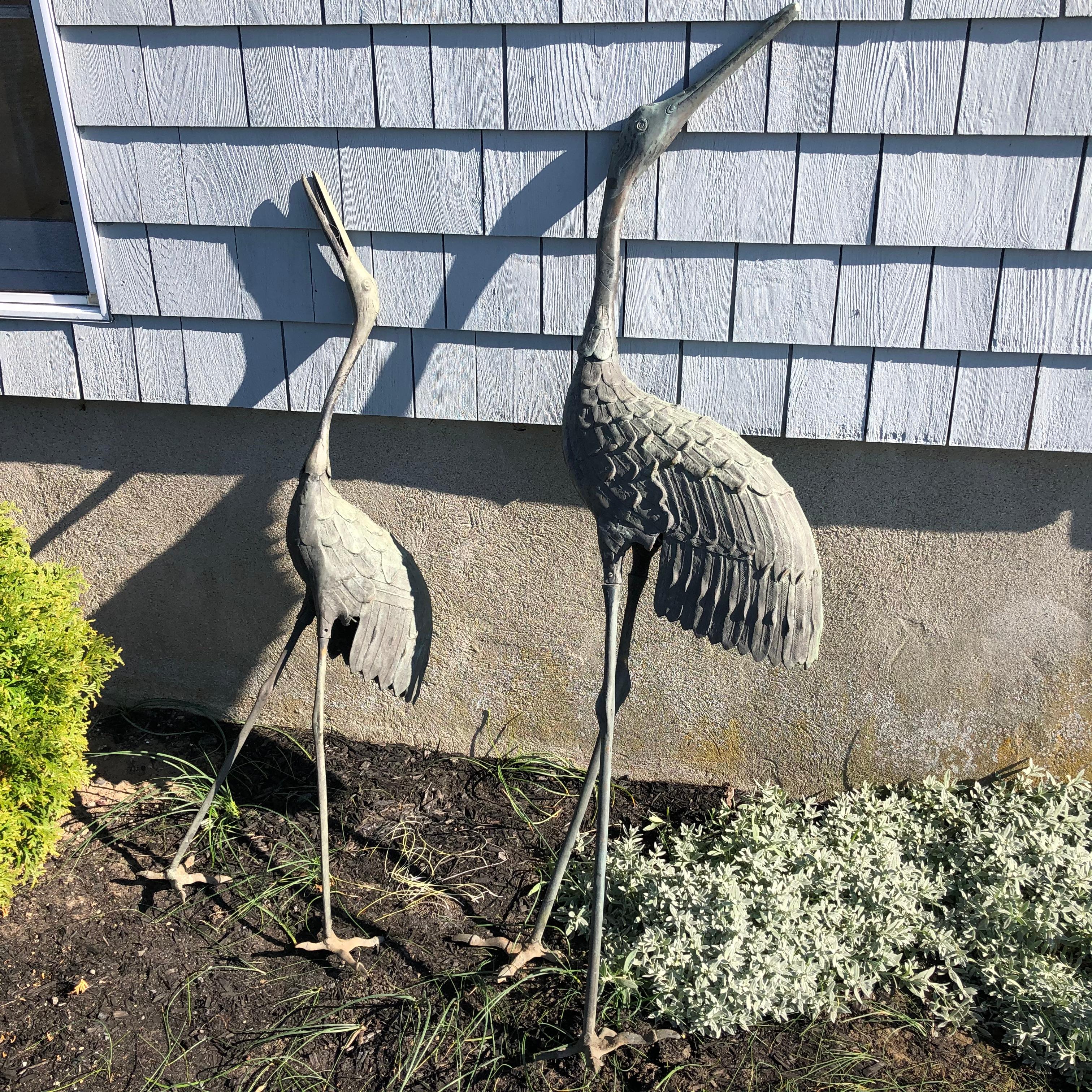Japan Tallest Pair of Antique Bronze Cranes 10
