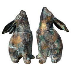 Antique Japan Tallest Pair “Moon Gazing" Rabbits Usagi, Your Gallery and Garden