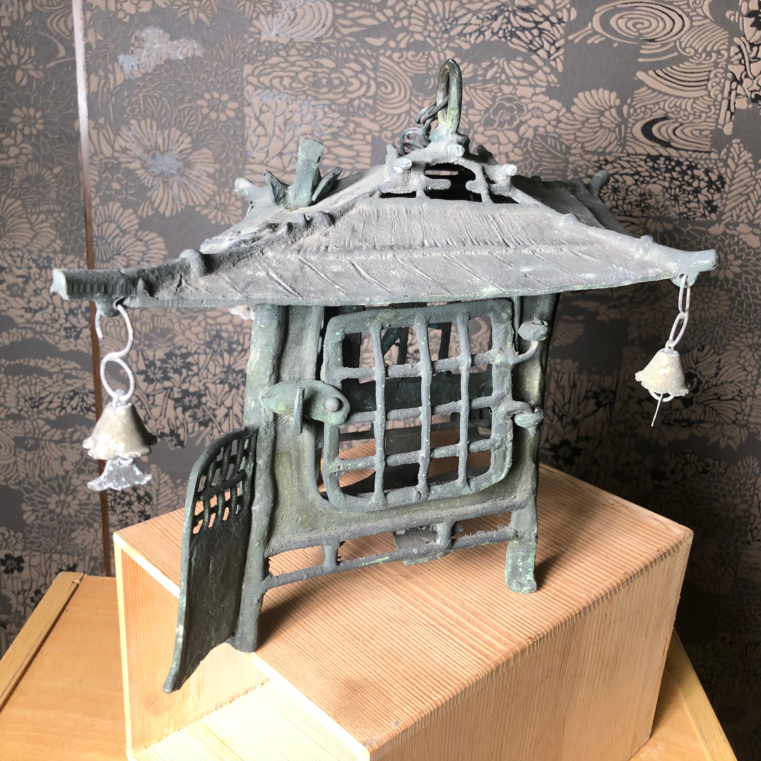 Japan Tea House Bronze Birds & Dragonflies Garden Lantern, 100 Yrs Old 8