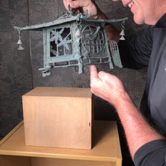 Japan Tea House Bronze Birds & Dragonflies Garden Lantern, 100 Yrs Old