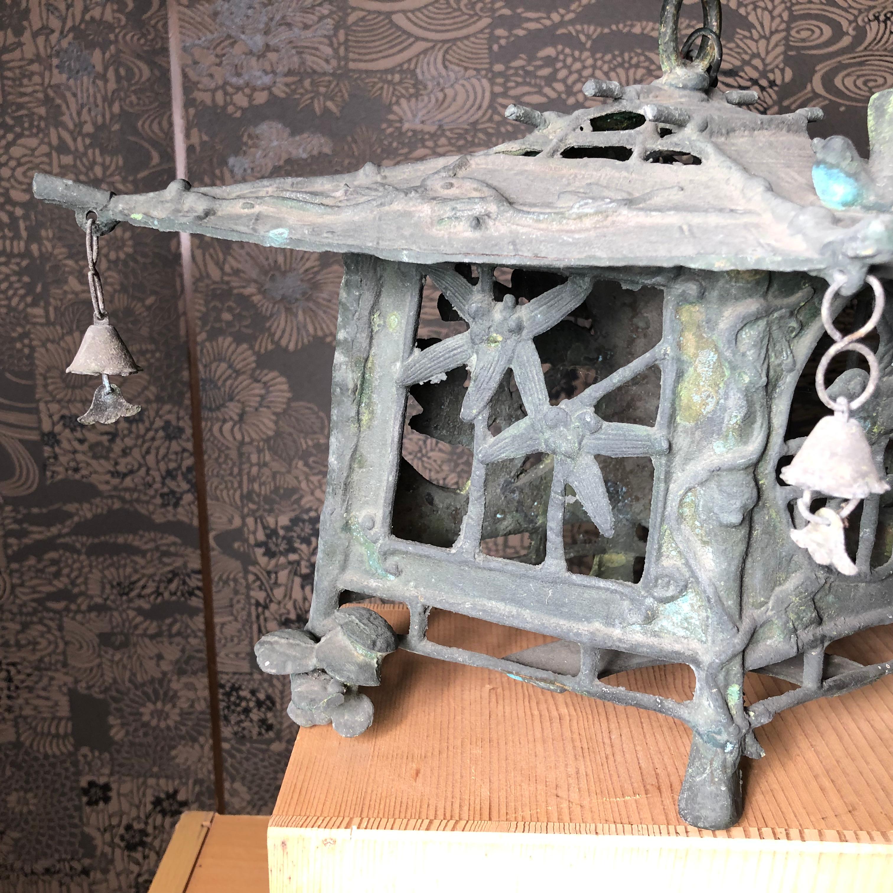 Japan Tea House Bronze Birds & Dragonflies Garden Lantern, 100 Yrs Old 2