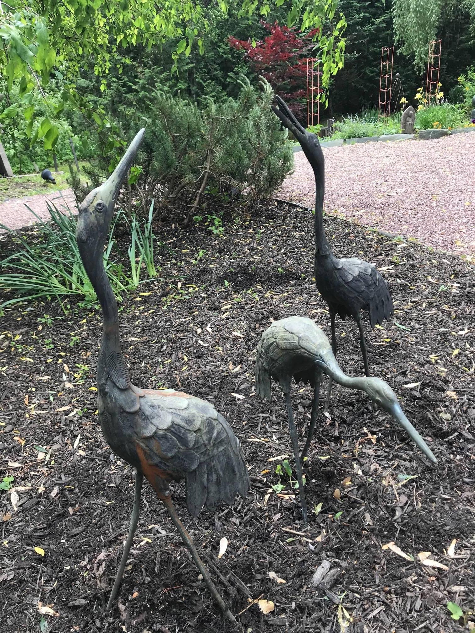 Japan Three Antique Bronze Cranes 8