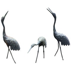 Japan Three Antique Hand Cast Bronze Cranes Beautiful Head & Feather Details, #2