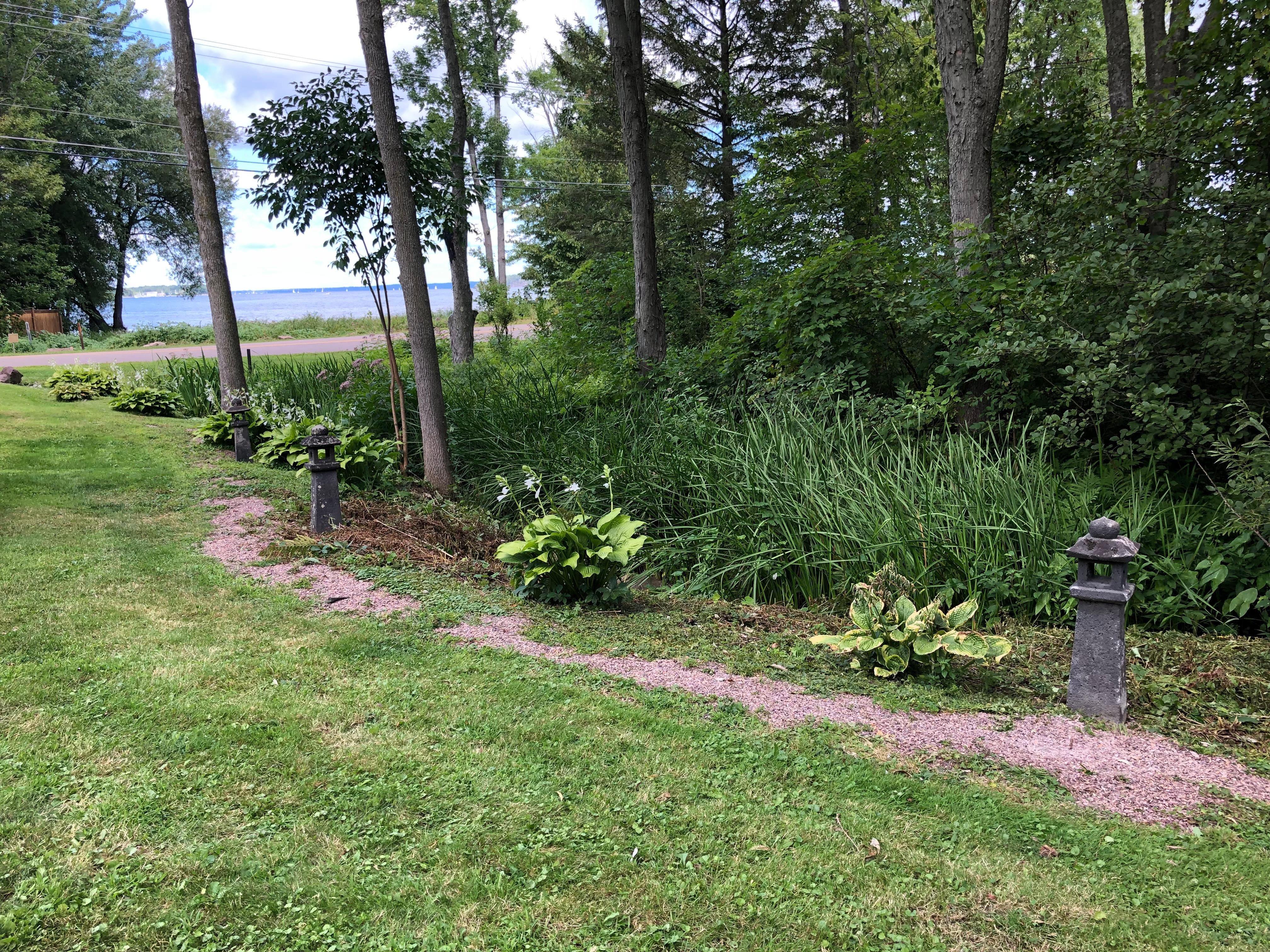 Seldom available- rare petite stone lanterns in a Japanese Arts & Crafts style. Install by pathways, pools, or as eye appealing decorative entry/exit surrounds.

Japan, a threesome (3) of fine pathway stone lanterns with original and beautiful