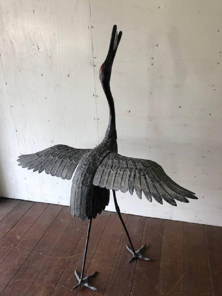 Taisho Japan Three Hand Cast Bronze Cranes Beautiful Antiques and Feather Details