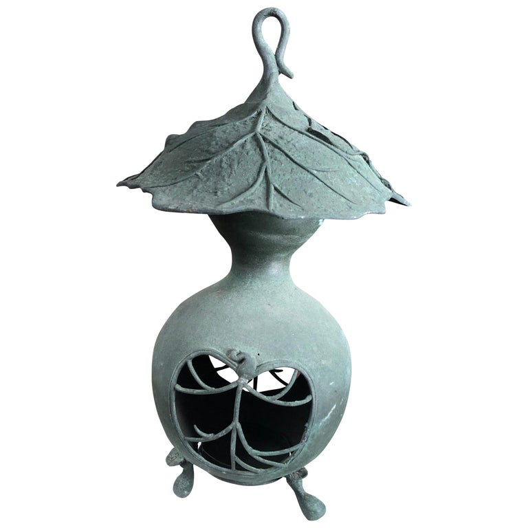Japan Unique Antique Bronze Art Nouveau "Organic Gourd" Lantern For Sale