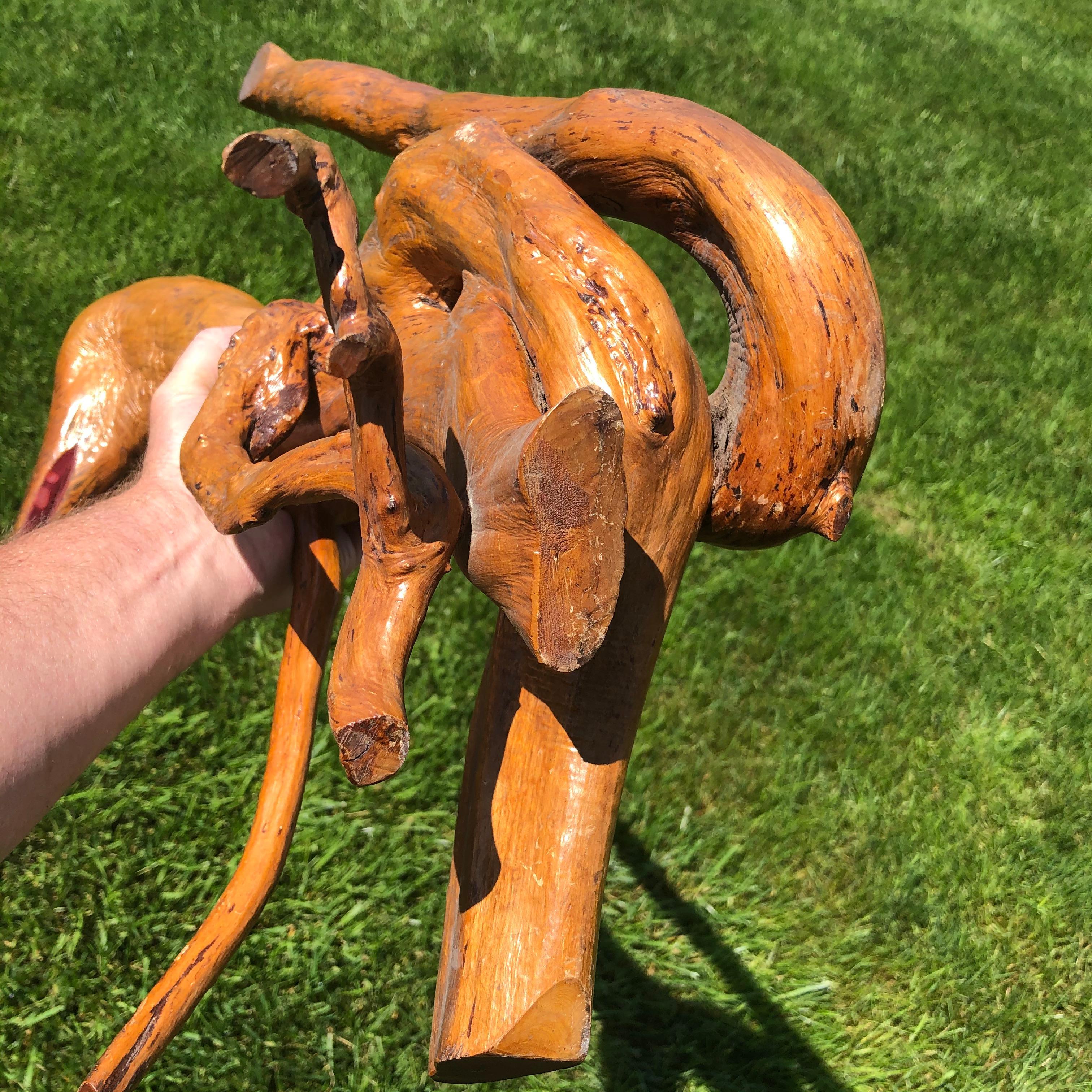 Japan Unique Mid-Century Natural Burl Wood Magical Kitsune Fox 9
