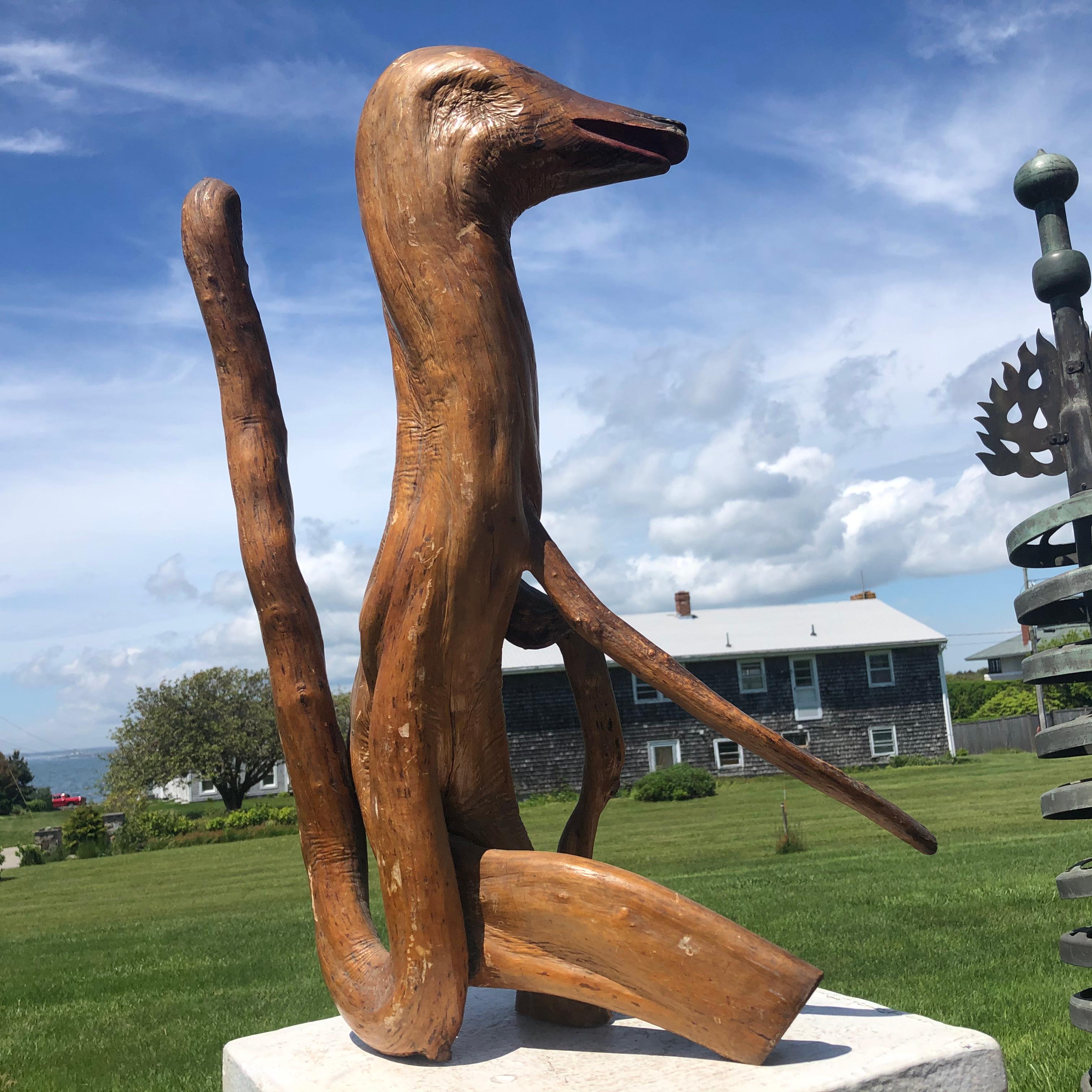 Showa Japan Unique Mid-Century Natural Burl Wood Magical Kitsune Fox