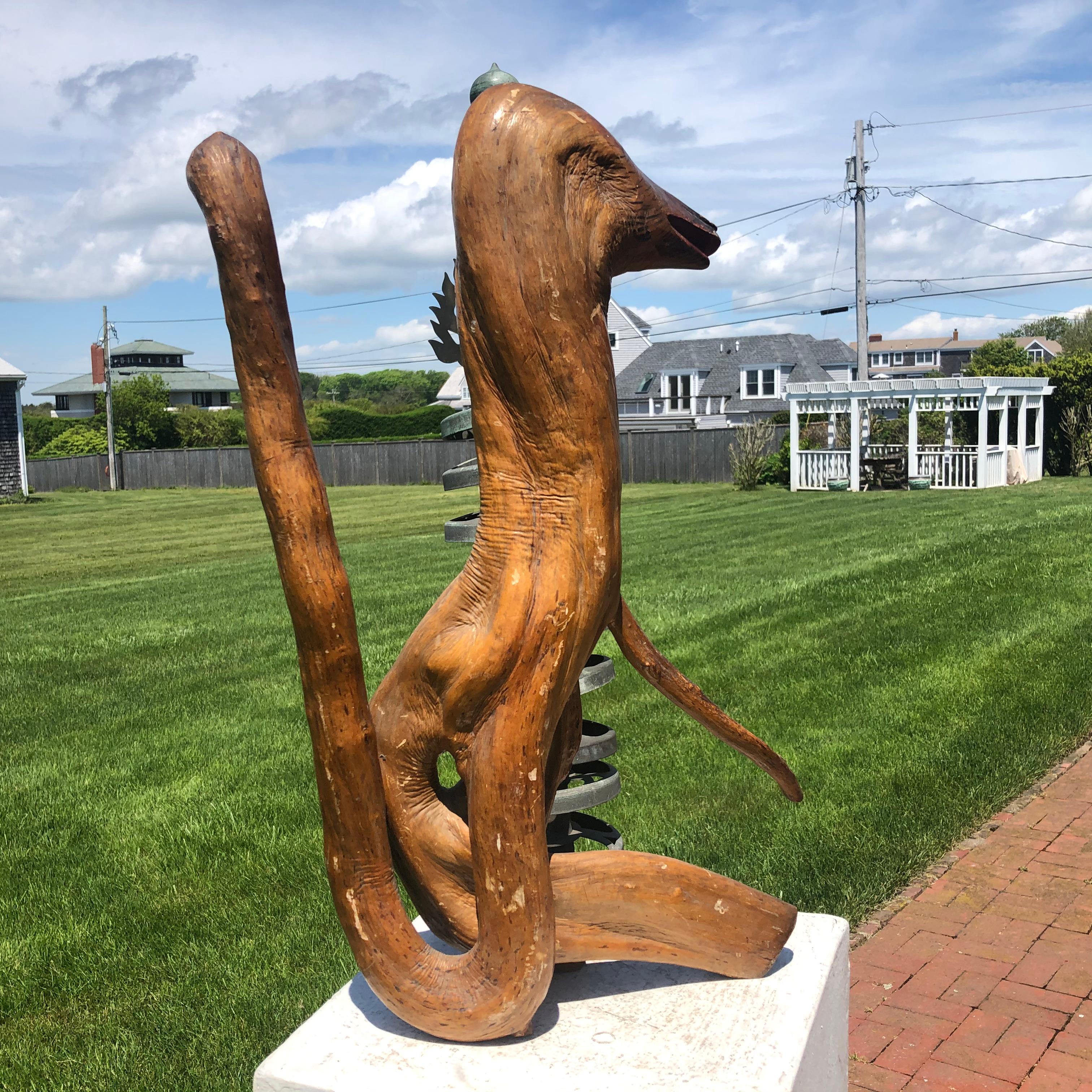 Japan Unique Mid-Century Natural Burl Wood Magical Kitsune Fox 1
