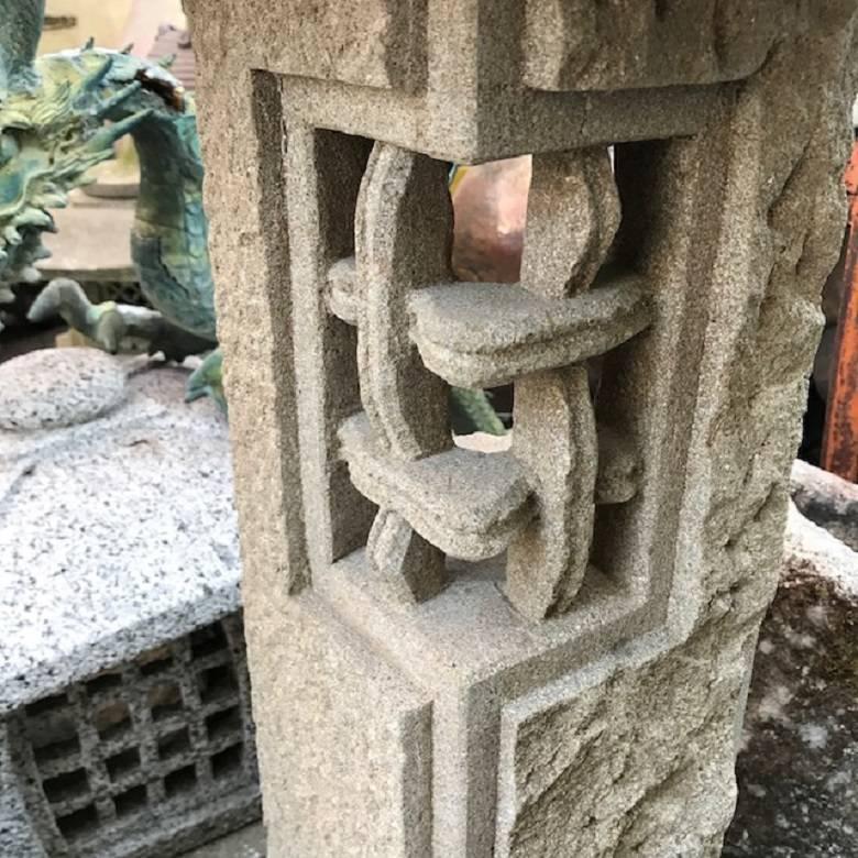 Hand-Carved Japan Unusual Old Minka Post Stone Lantern, One of a Kind