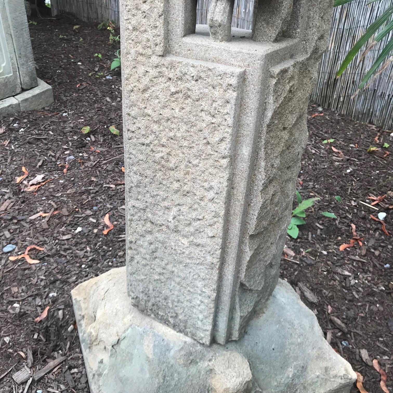 Japan Unusual Old Minka Post Stone Lantern, One of a Kind In Good Condition In South Burlington, VT