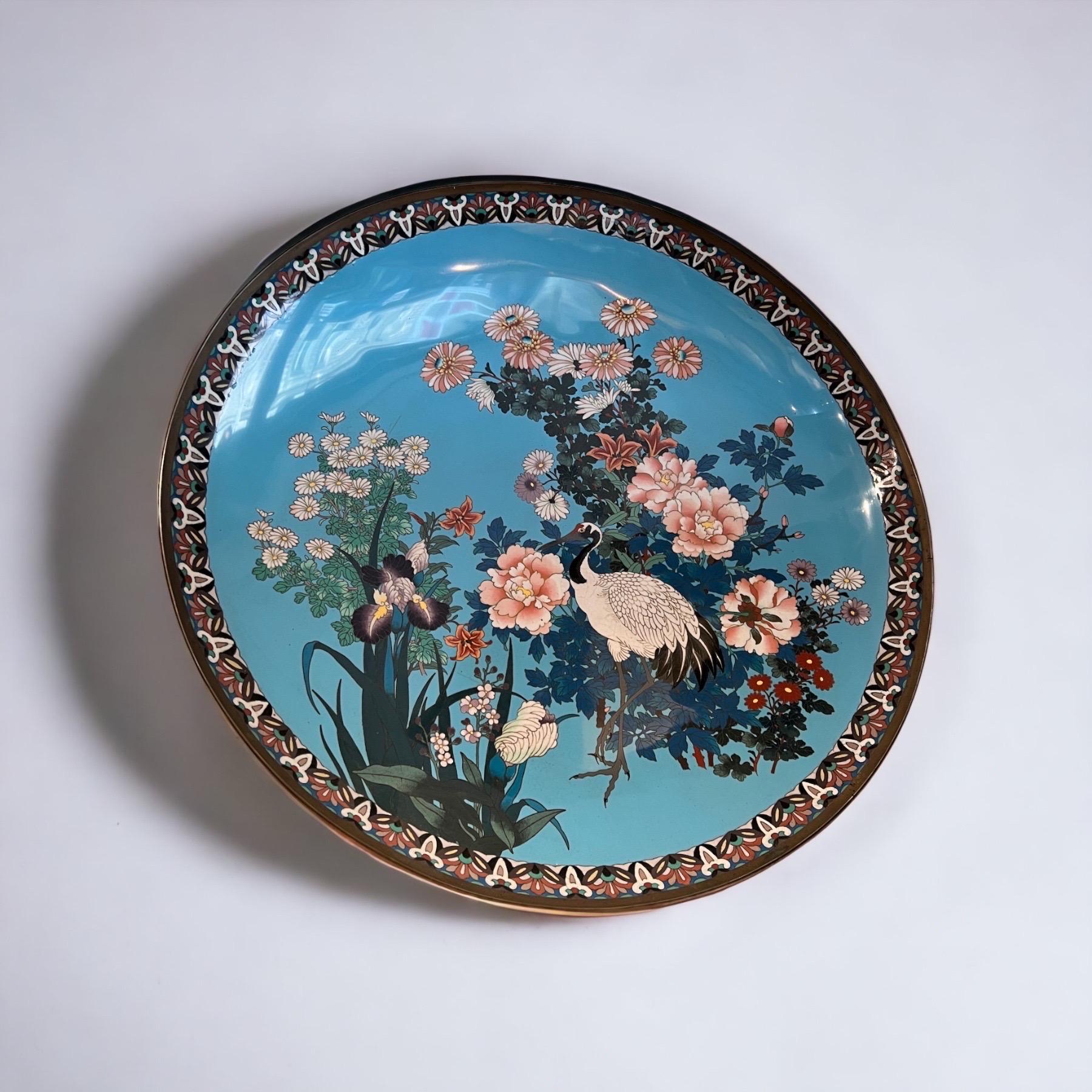 Enameled Japan, Very Large Cloisonne Charger, Meiji Period 19th Century For Sale