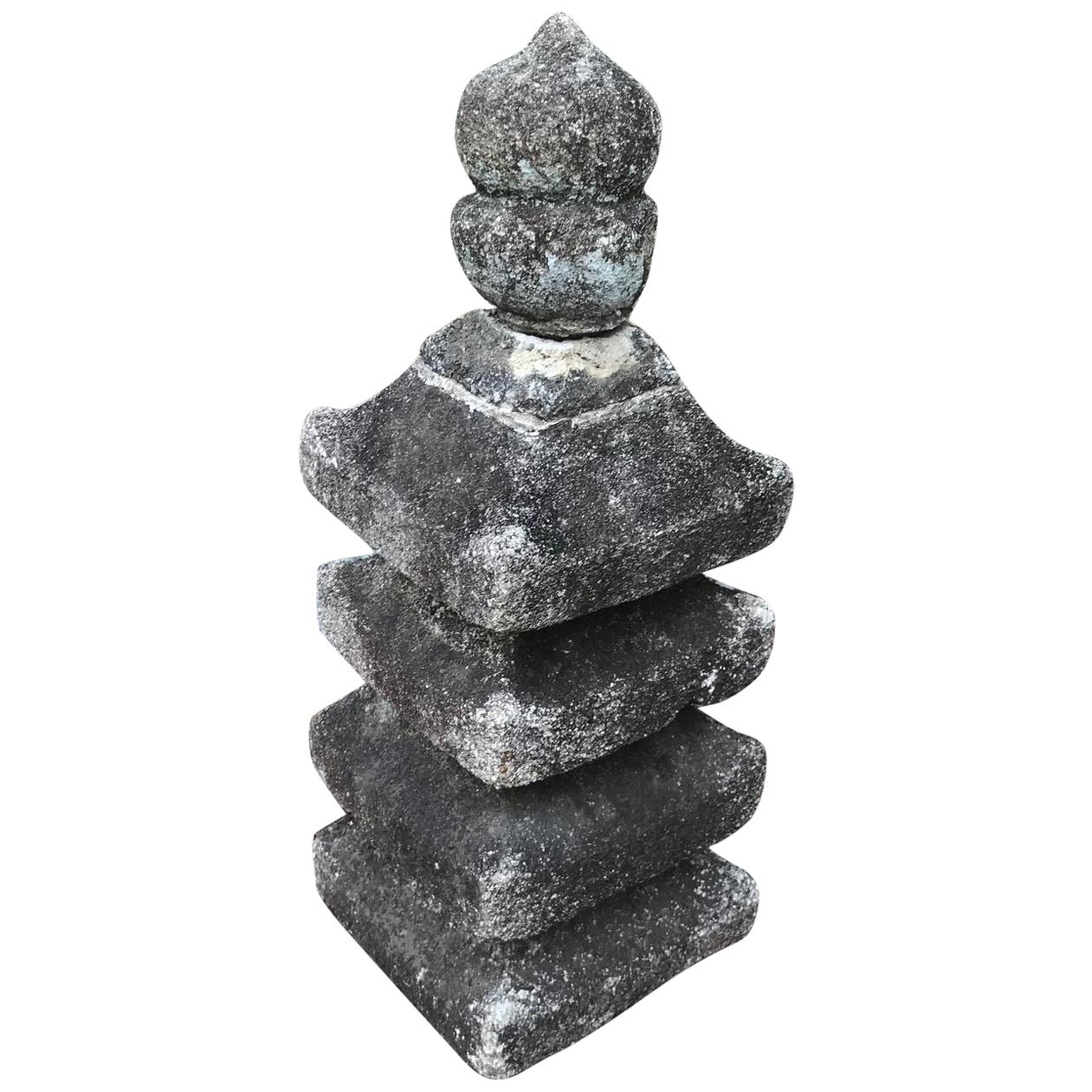 Japan Very Old  "Three Roof " Pagoda Stone Sculpture