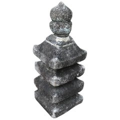 Antique Japan Very Old  "Three Roof " Pagoda Stone Sculpture