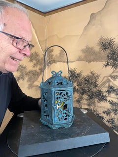 Japan Vintage Beautiful Blue Flower Garden Lantern, Butterflies Galore