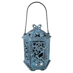 Japan Vintage Beautiful Blue Flower Garden Lantern, Butterflies Galore