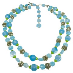 GIAPPONE collana vintage in vetro artistico blu con tonalità dorata