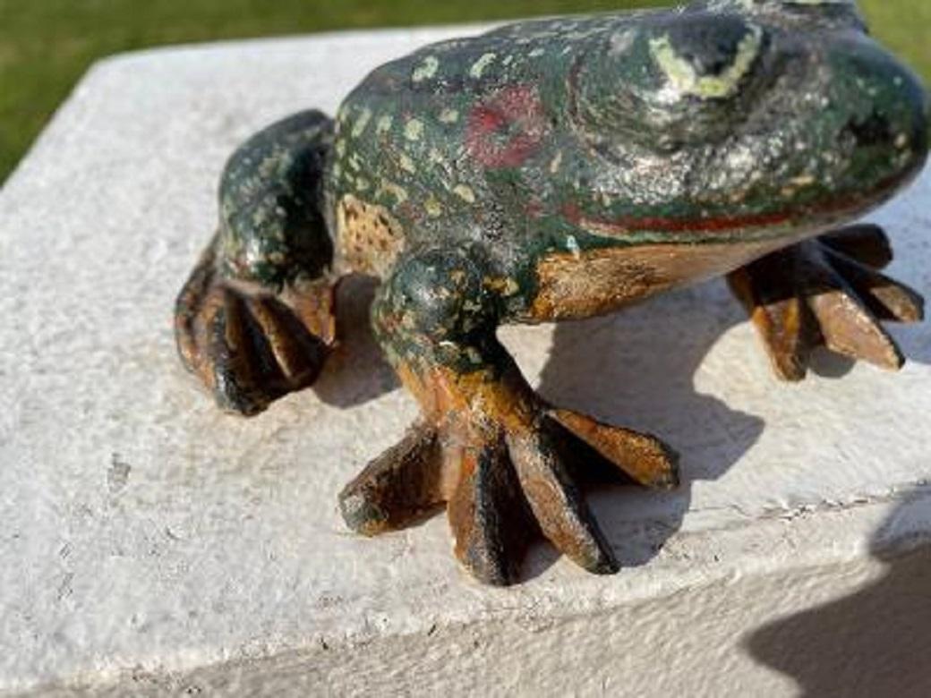 Iron Japan Vintage Hand Cast Hand Painted Frog Toad Kaeru, Original Paint