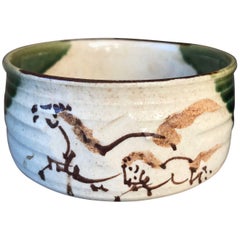 Japan Vintage Hand-Painted Hand Glazed "Horse Family" Ceramic Tea Bowl