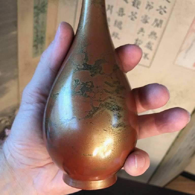 Hand-Crafted Japan Vintage Pair of Modernist Flower Bud Ikebana Bronze Vases, Signed