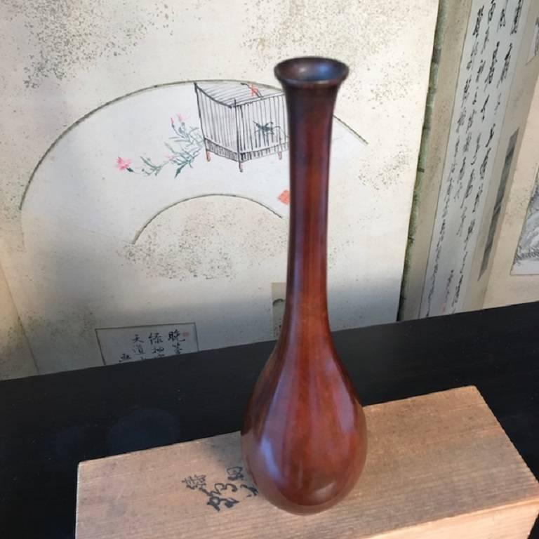 Japan Vintage Pair of Modernist Flower Bud Ikebana Bronze Vases, Signed In Good Condition In South Burlington, VT