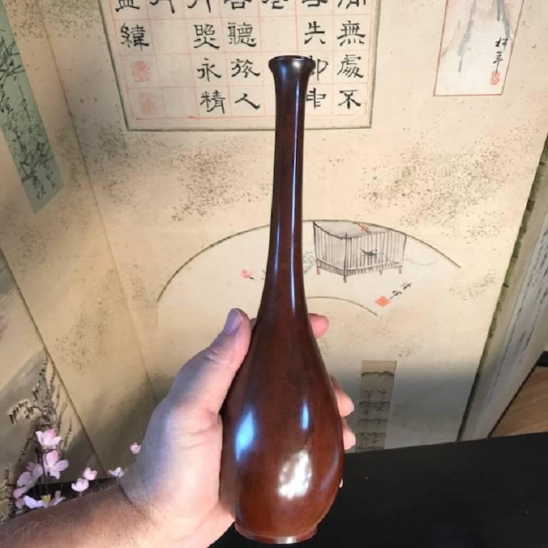 Mid-20th Century Japan Vintage Pair of Modernist Flower Bud Ikebana Bronze Vases, Signed