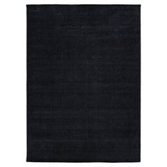 Japandi Minimalist Handmade Charcoal Wool & Bamboo Silk Rug with Grid Texture