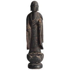 Antique Japane Wood Carving Jizo Bodhisattva Statue /Buddha Statue, circa 1400s-1600s
