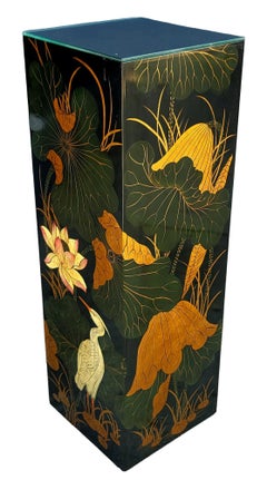 Japanede Lacquered Pedestal With glass top