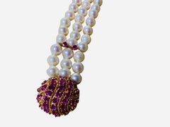 Japanese 14k Gold Culture Pearls and Rubies Bracelet