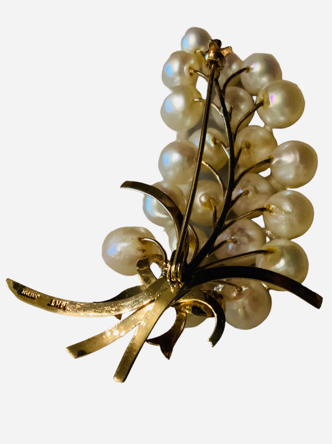 Uncut Japanese 14K Yellow Gold Pearl Brooch For Sale