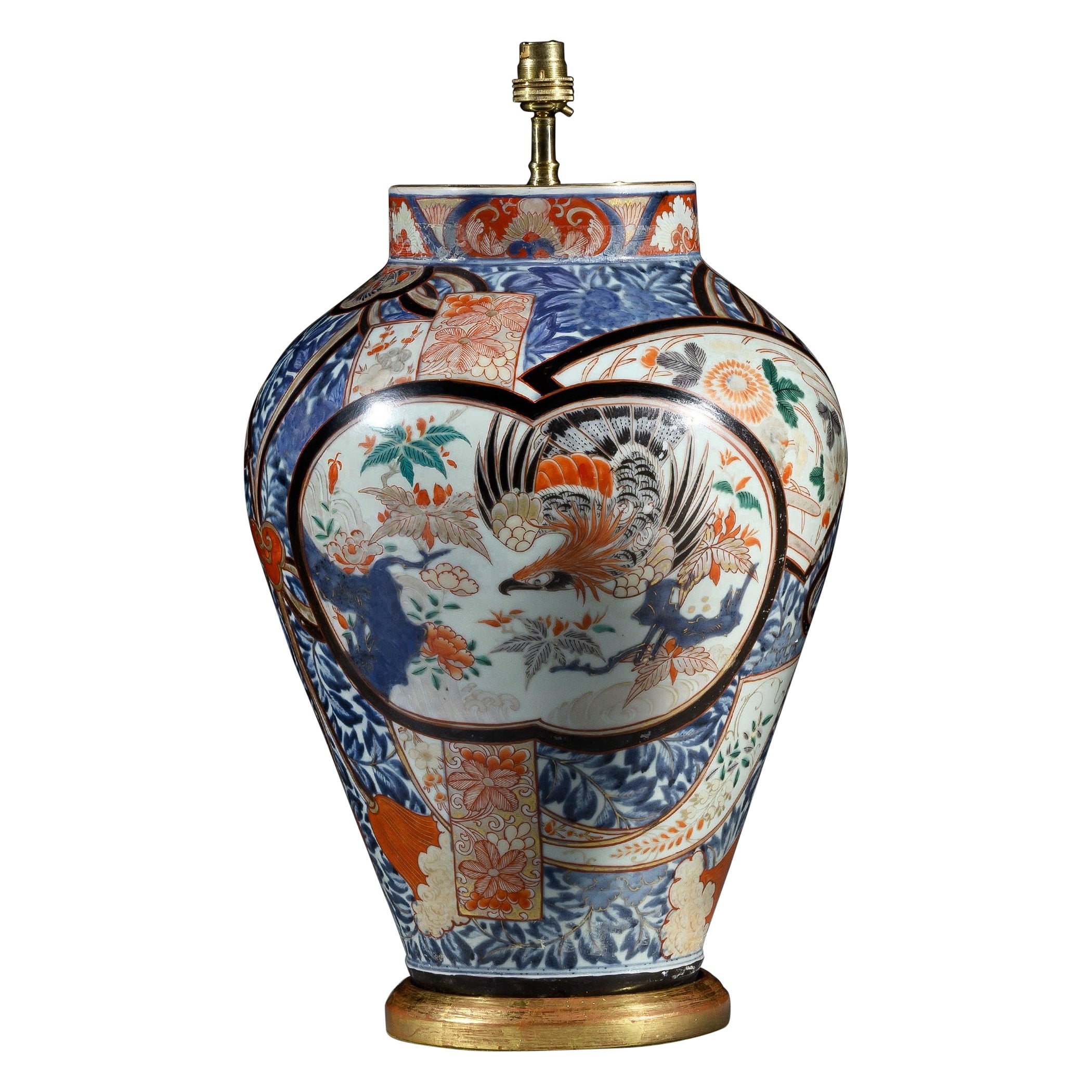 Japanese 18th Century Imari Ceramic Table Lamp with Gilded Base