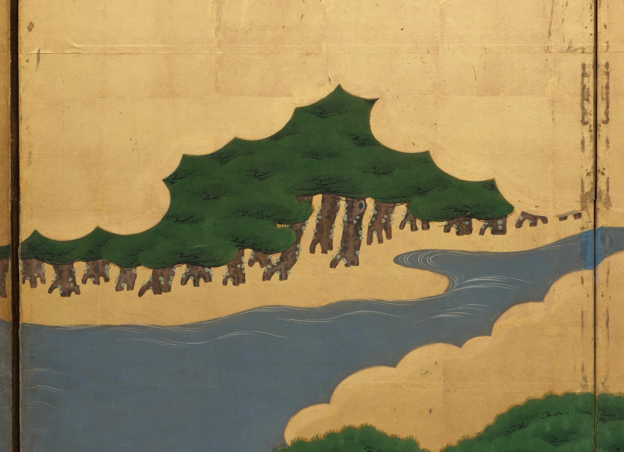 Japanese 18th Century Large 6-Panel Folding Screen by Mori Yôshin 森陽信 5
