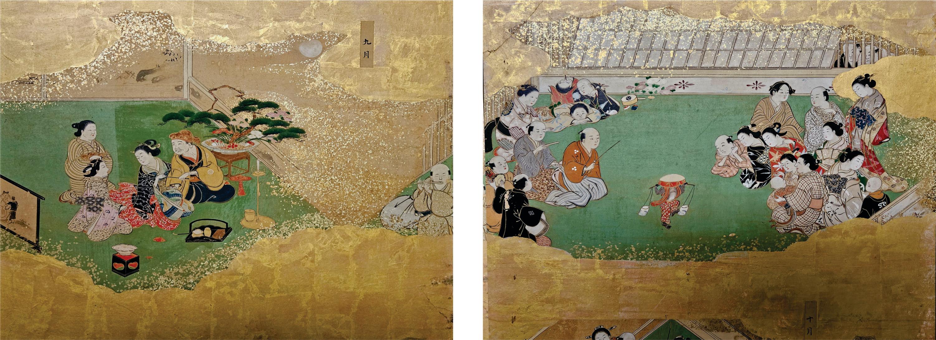 Japanese 18th Century Tsukinami-e 6 Panel Floor Screen, Edo Period For Sale 5