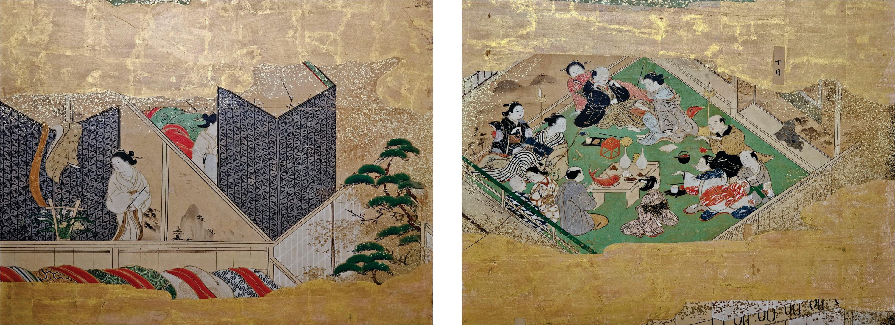 Japanese 18th Century Tsukinami-e 6 Panel Floor Screen, Edo Period For Sale 6