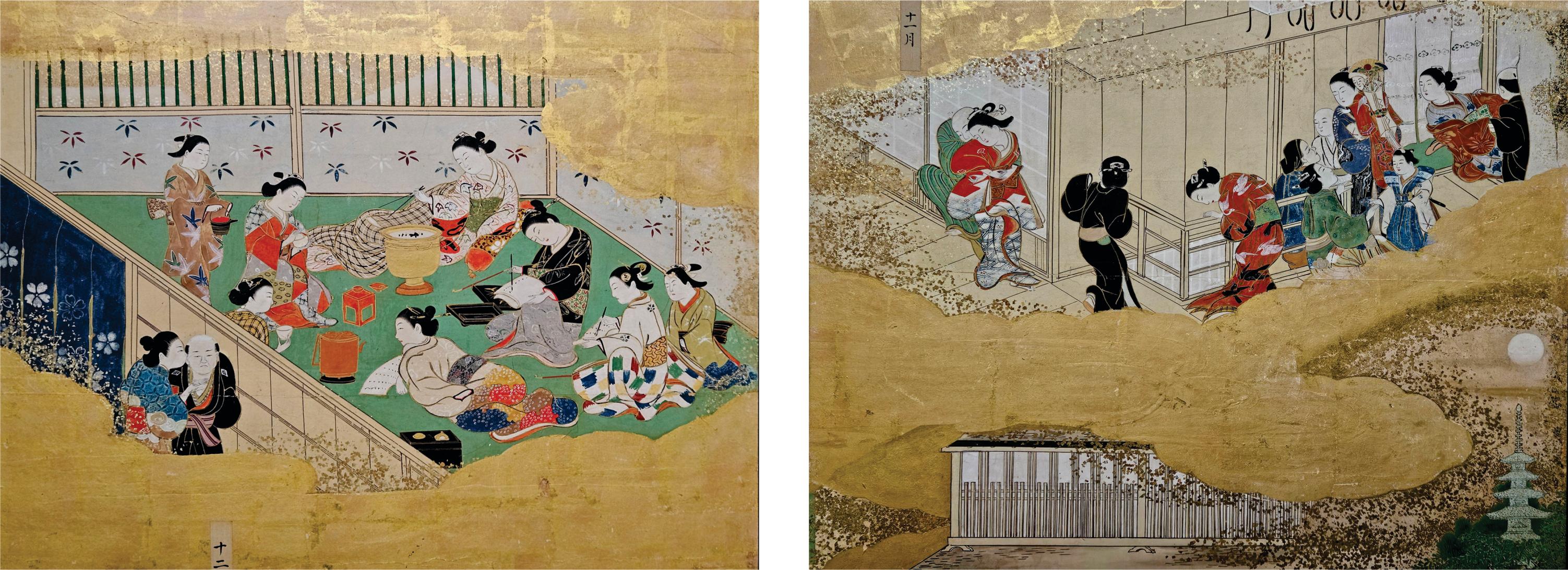 Japanese 18th Century Tsukinami-e 6 Panel Floor Screen, Edo Period For Sale 7