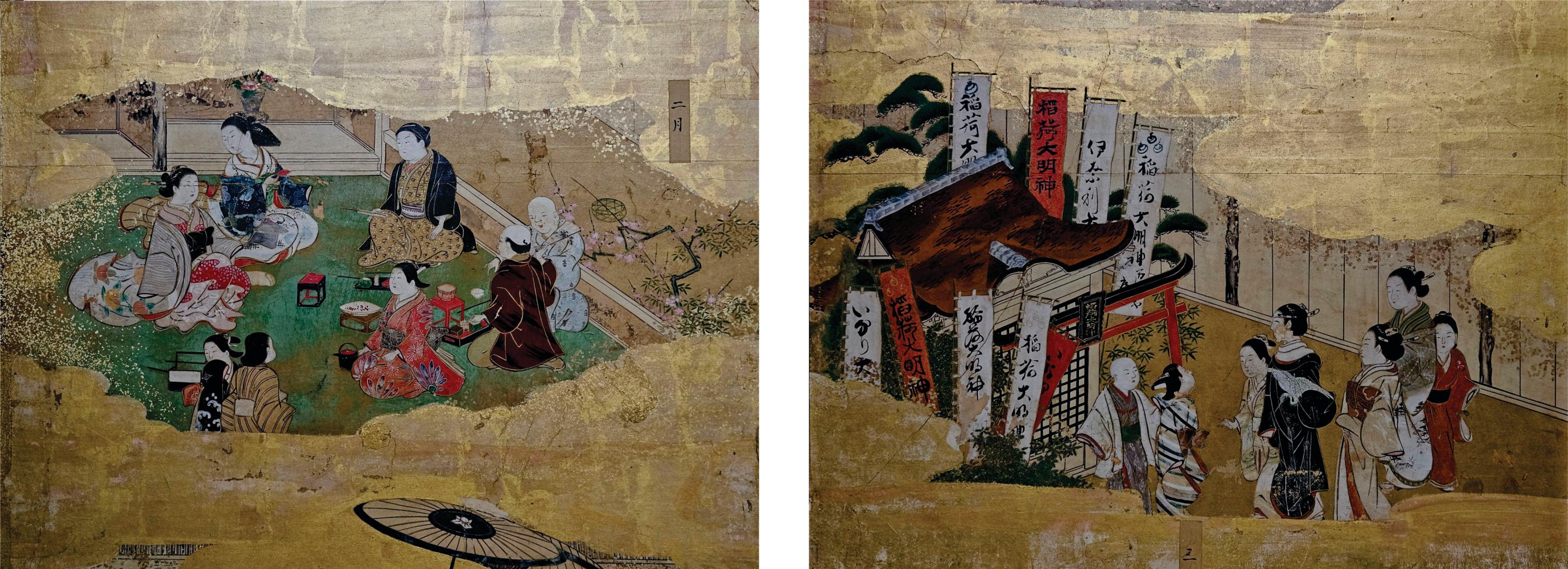 Japanese 18th Century Tsukinami-e 6 Panel Floor Screen, Edo Period In Good Condition For Sale In Norton, MA