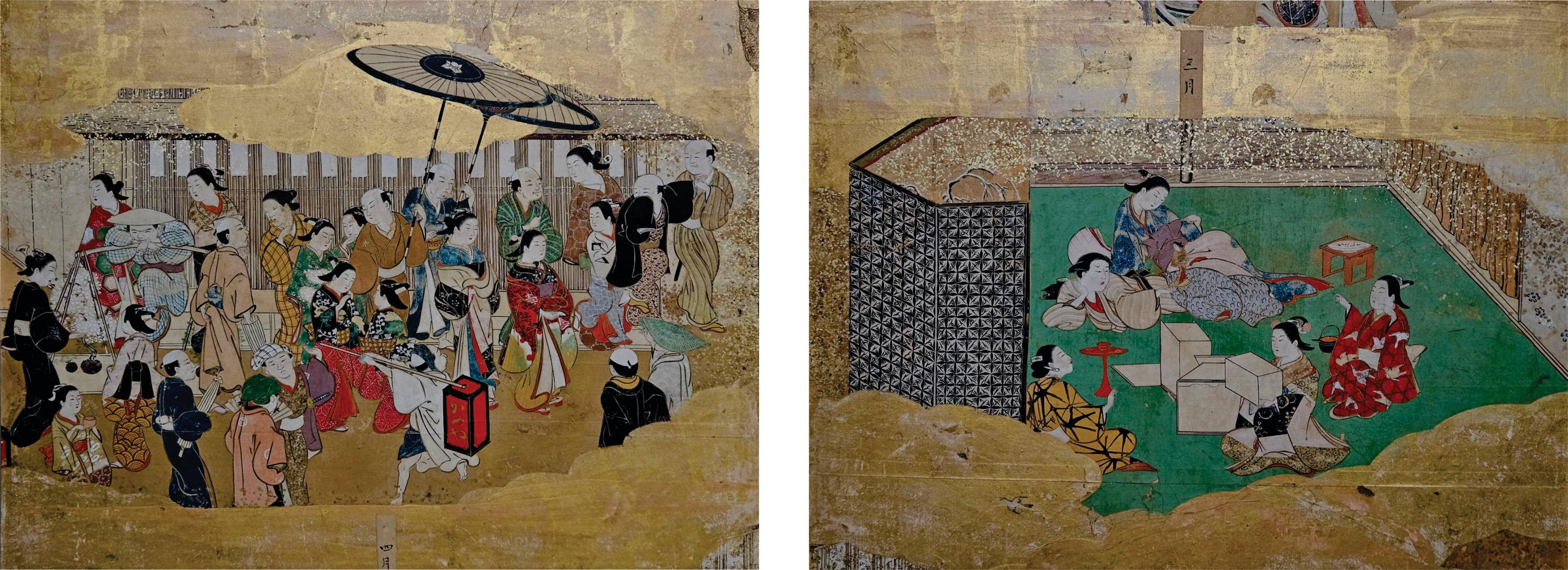 18th Century and Earlier Japanese 18th Century Tsukinami-e 6 Panel Floor Screen, Edo Period For Sale