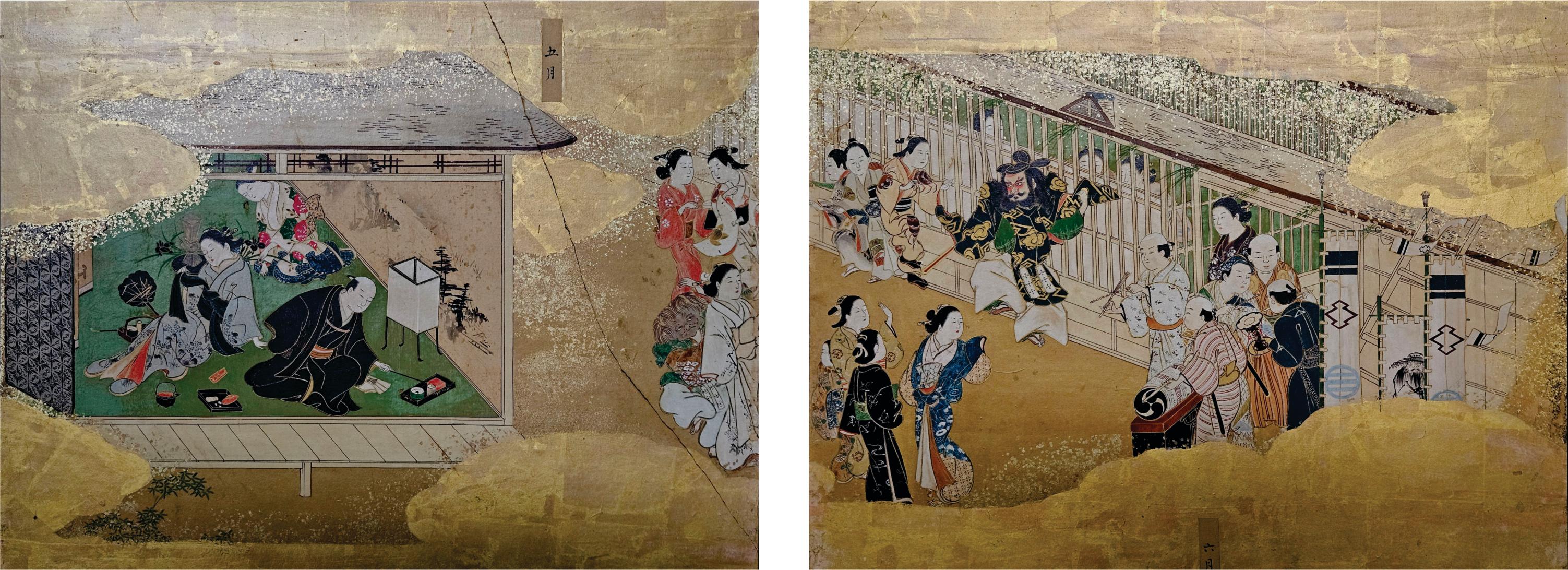 Japanese 18th Century Tsukinami-e 6 Panel Floor Screen, Edo Period For Sale 1