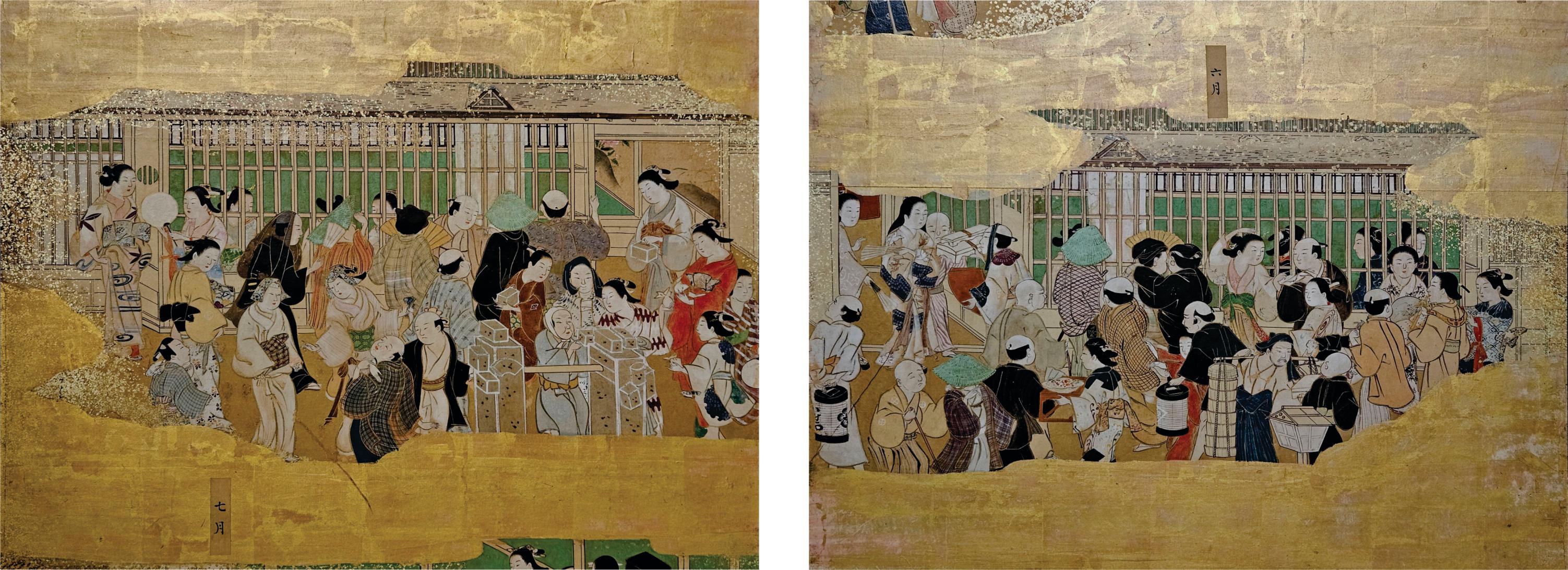 Japanese 18th Century Tsukinami-e 6 Panel Floor Screen, Edo Period For Sale 2