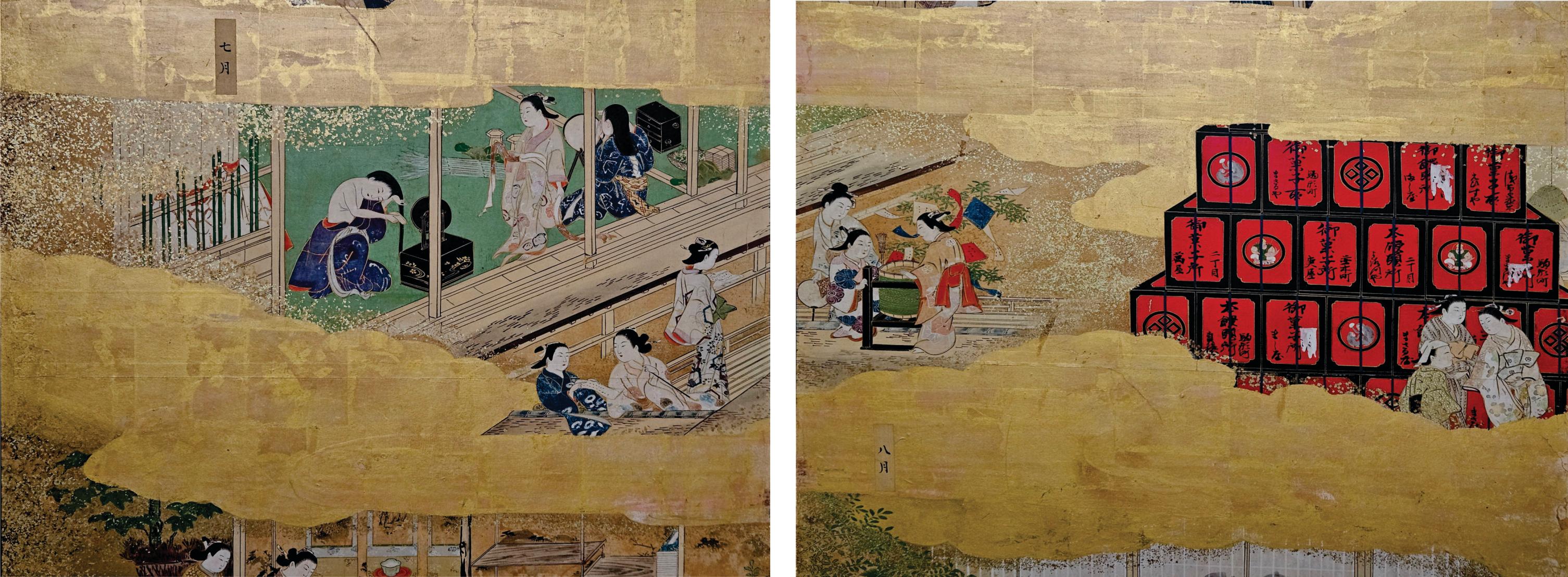 Japanese 18th Century Tsukinami-e 6 Panel Floor Screen, Edo Period For Sale 3