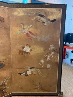 Japanese 18th Century Two Panel Screen with Birds in Flight