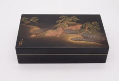 JAPANESE 1900 Meiji Period Rare Namiki Desk Rectangular Box In Gilt Metal & Wood
