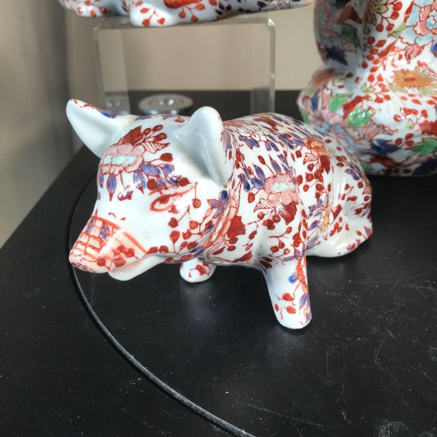 Hand-Crafted Japanese 1920s Collection Imari Porcelain Four Animal Sculptures One of a Kind
