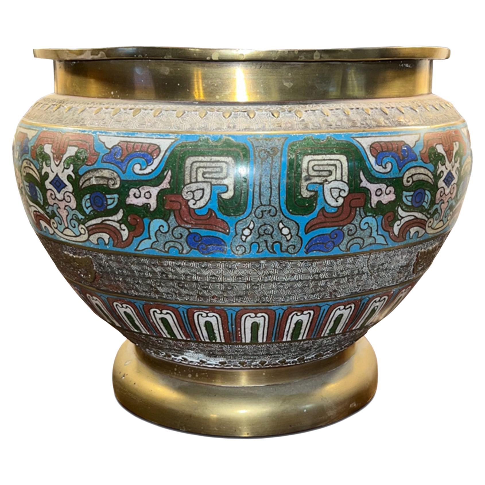 Japanese 1920s Enamel and Brass Jardiniere