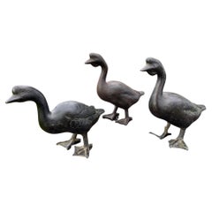 Japanese 1920s Garden Duck Family of Three