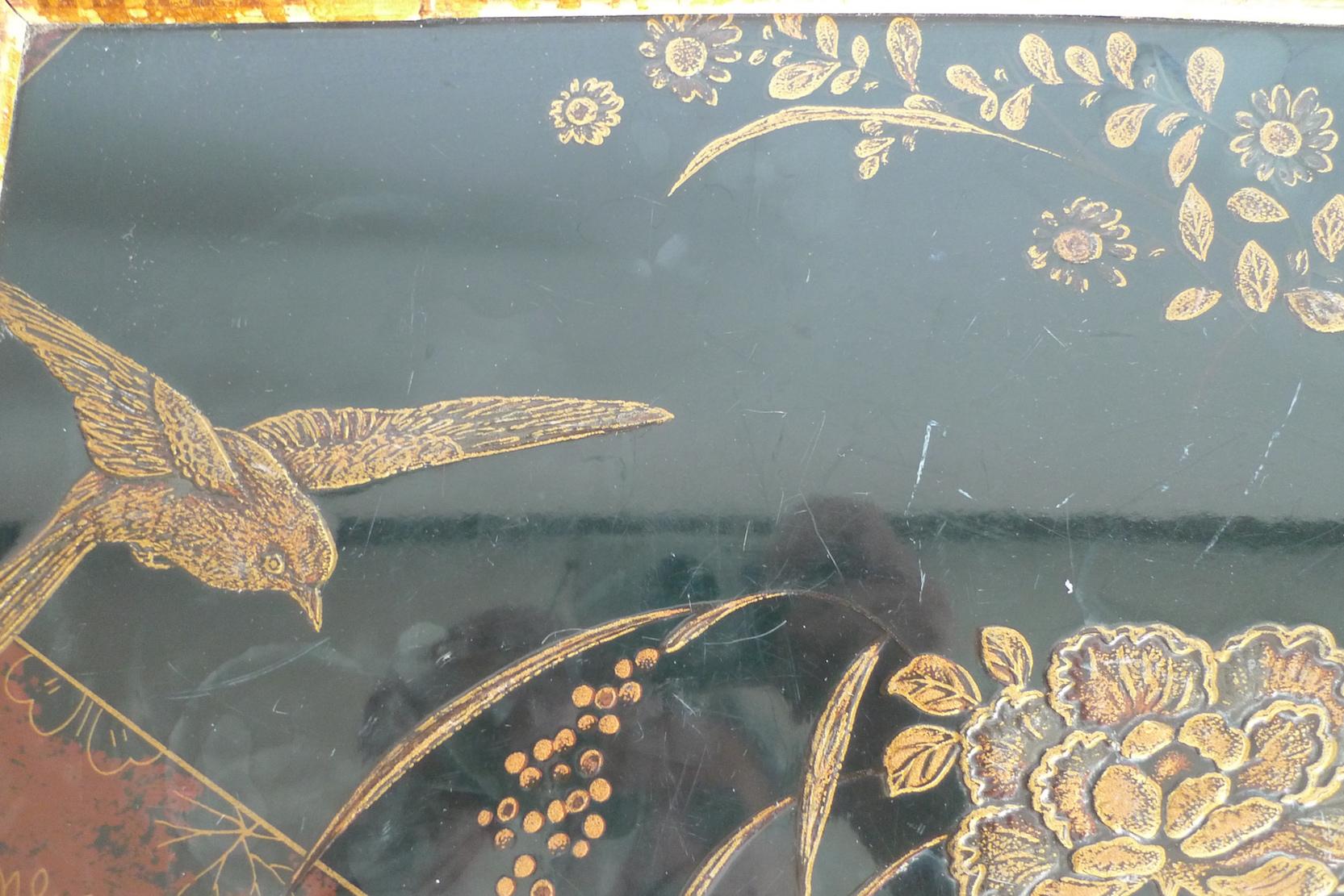 Japanese 1940s Bamboo Side Table with Painted Inlay on Both Table Top Surfaces 7