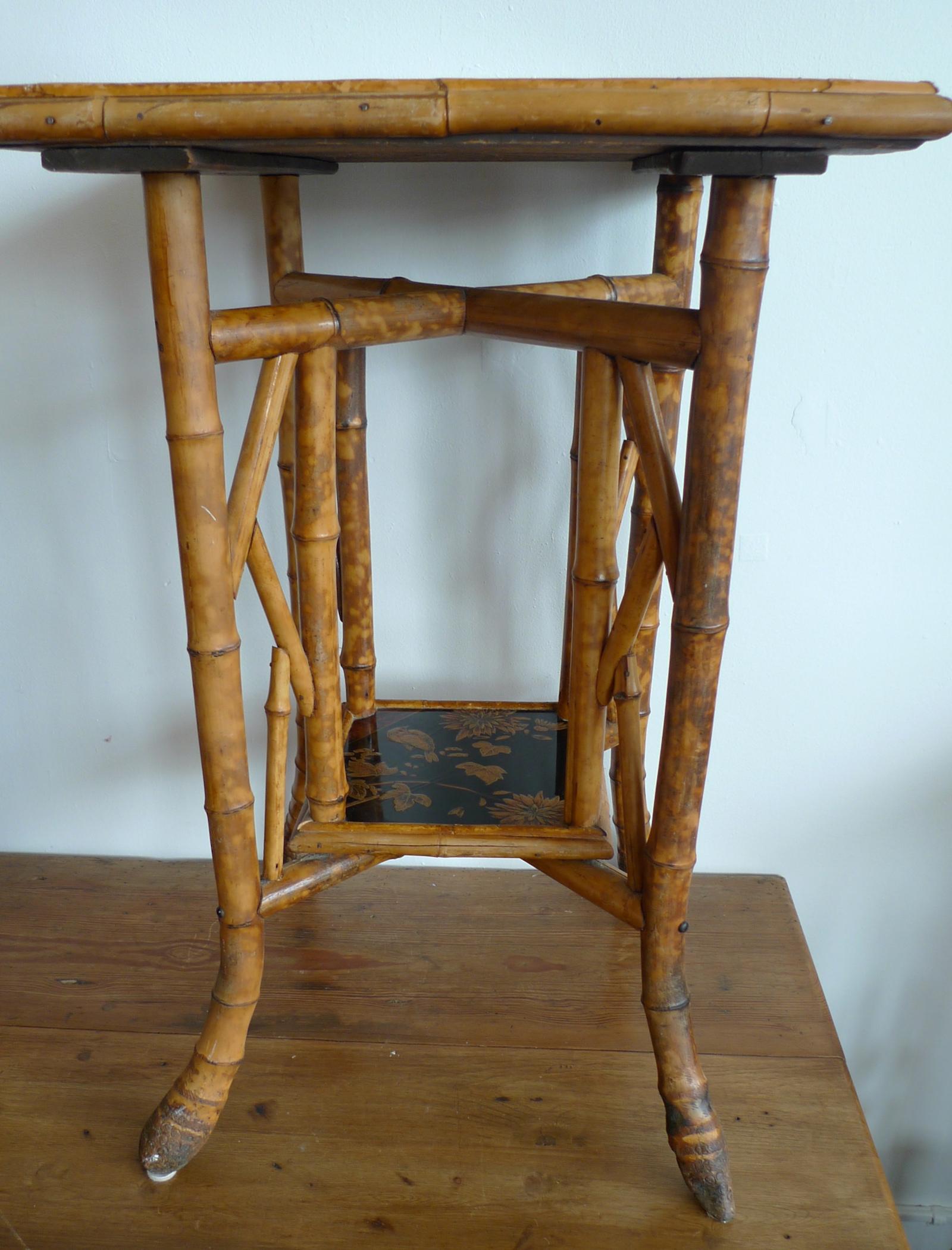Japanese 1940s Bamboo Side Table with Painted Inlay on Both Table Top Surfaces In Good Condition In Santa Monica, CA