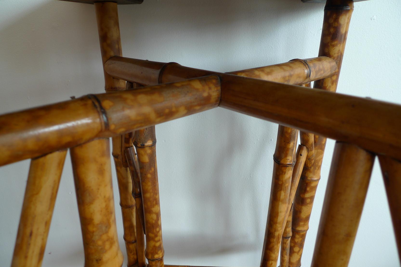 Japanese 1940s Bamboo Side Table with Painted Inlay on Both Table Top Surfaces 2